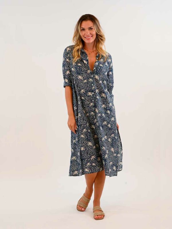 Vestido fresco y ligero estampado en azul PERLA - TROVELS