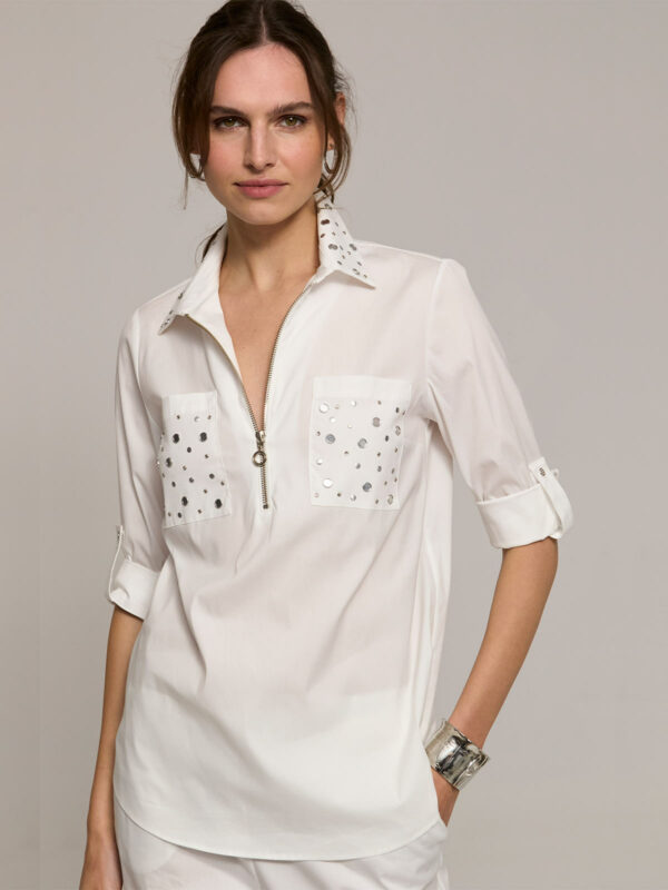 Blusa blanca con detalles en solapas y frontal - LUIS CIVIT